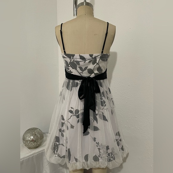 Vintage y2k mesh balloon skirt mini dress Floral Print Dress white Black small - Picture 6 of 7